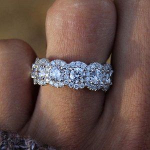 NEW 925 Sterling Silver Round Diamond Halo Half Eternity Ring